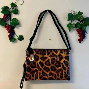 Animal Leopard Print Bag or Wristlet Faux & Shoulder Bag‎ with Gold Hardware